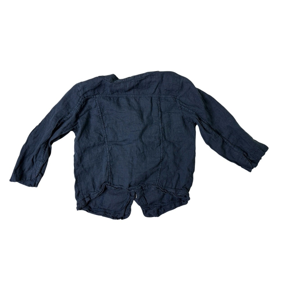 Luca Vanucci Big Button Linen Cardigan Navy Blue Boxy Casual Womens M - Picture 2 of 6